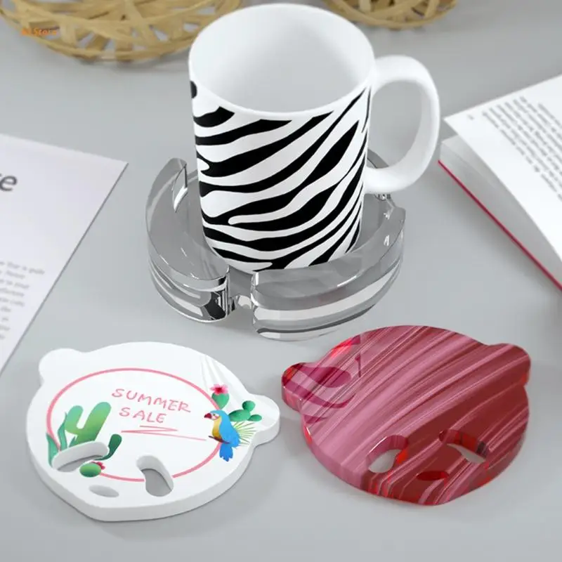 

J78F Creative Panda Face Coaster Epoxy Resin Mold Cup Mat Storage Base Silicone Mould DIY Crafts Home Decoration Casting Tools