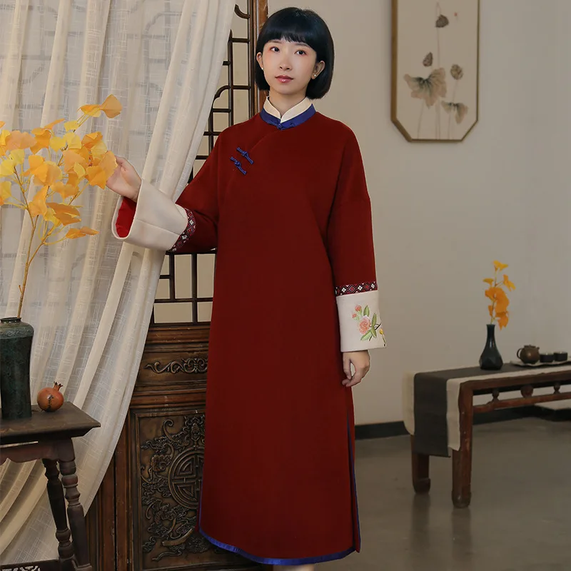 Женское платье в китайском стиле улучшенное Hanfu с вышивкой одежда Дзен зима