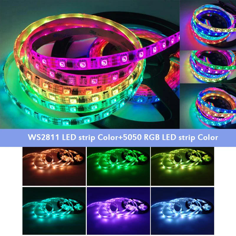 WS2811 Светодиодные Красочные светильник полосы постоянного тока 12В гибкий RGB 2835/5050