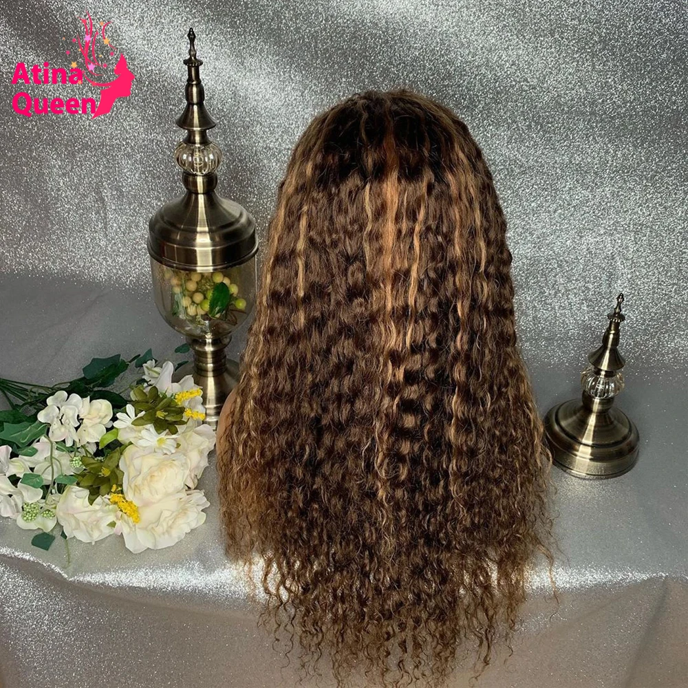 Remy Brown and Blonde Highlight Full Lace Wig Black Women Water Wave Invisible Hd Transparent Preplucked Front | Шиньоны и парики