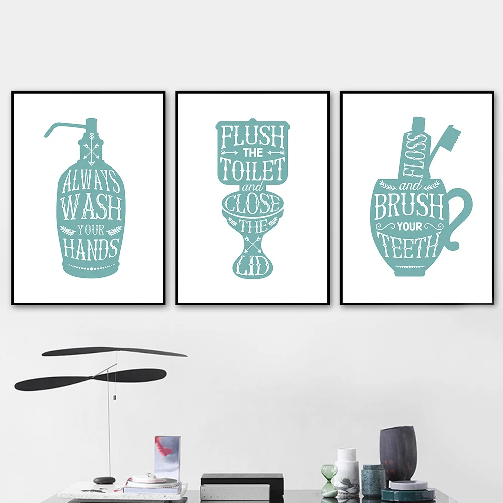 Забавный постер для ванной синие настенные картины постирайте руки кисть холст