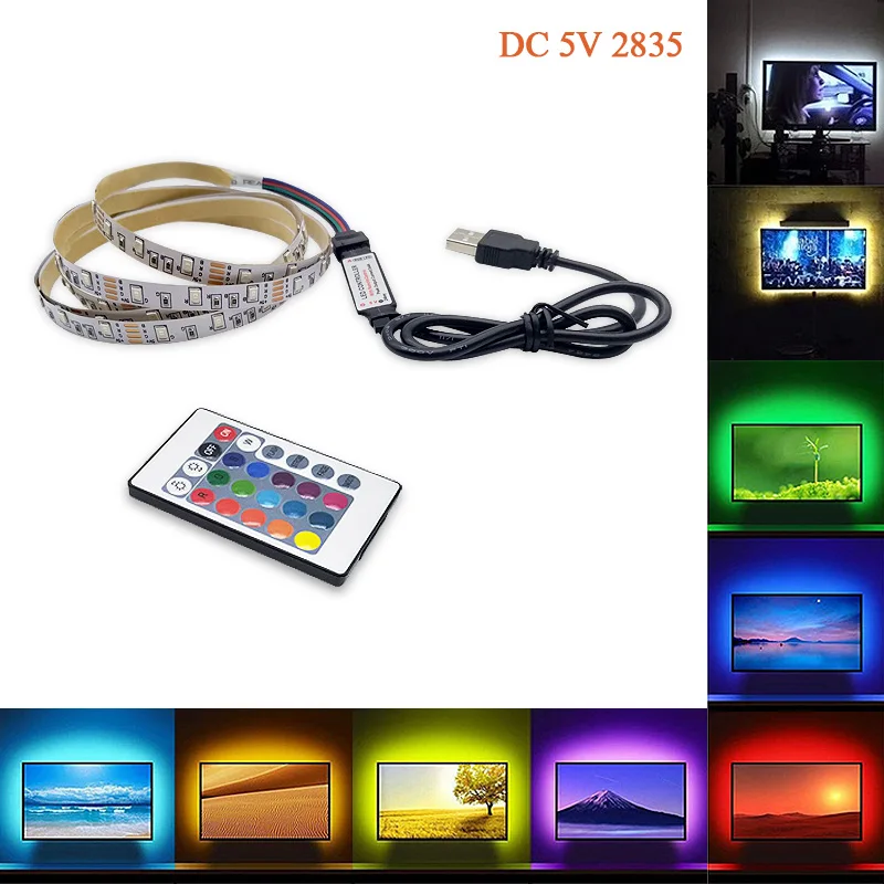 USB LED Strip 5050 RGB Changeable TV Background Lighting 50CM 1M 2M 3M 4M 5M DIY Flexible Light. | Освещение