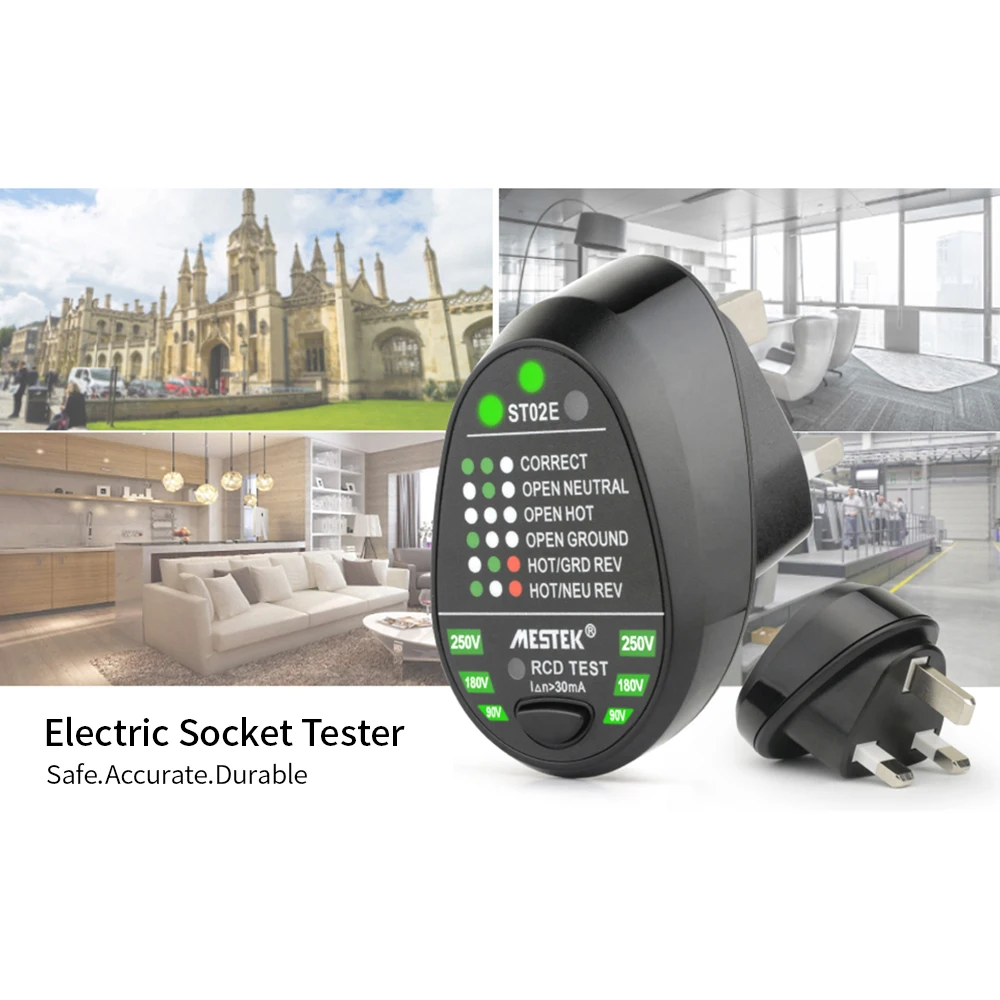

MESTEK Advanced RCD Electric Socket Tester Testing Circuit Polarity Detector Wall Breaker Finder with Voltage Backlight Display