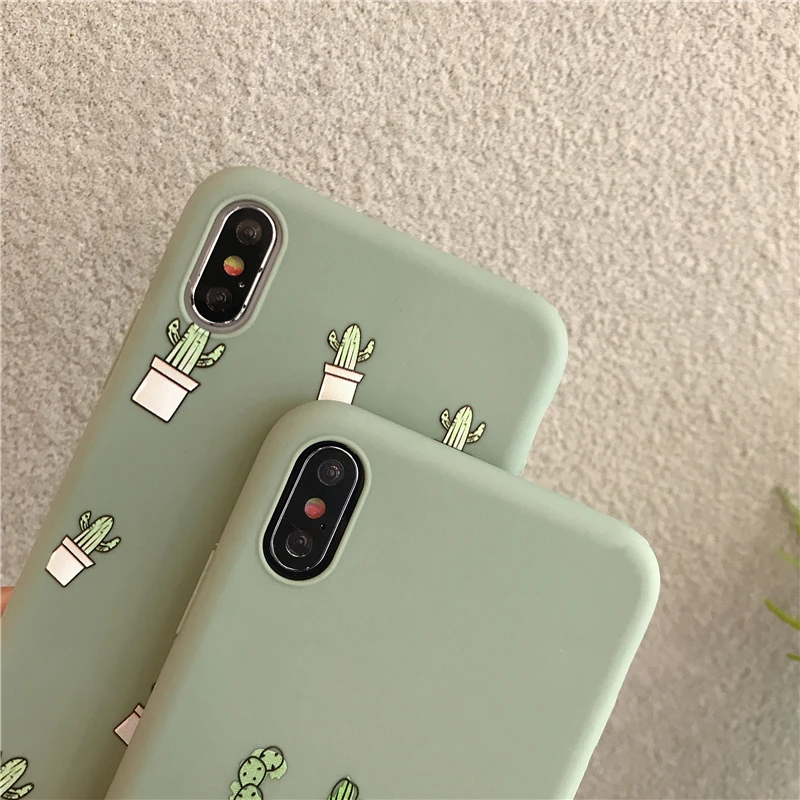 Ottwn мультфильм чехол для телефона в форме кактуса для iPhone 11 Pro Max XS Max XR X 6 6s 7 8 Plus 5 5S SE зеленые растения цветок Мягкий ТПУ задняя крышка