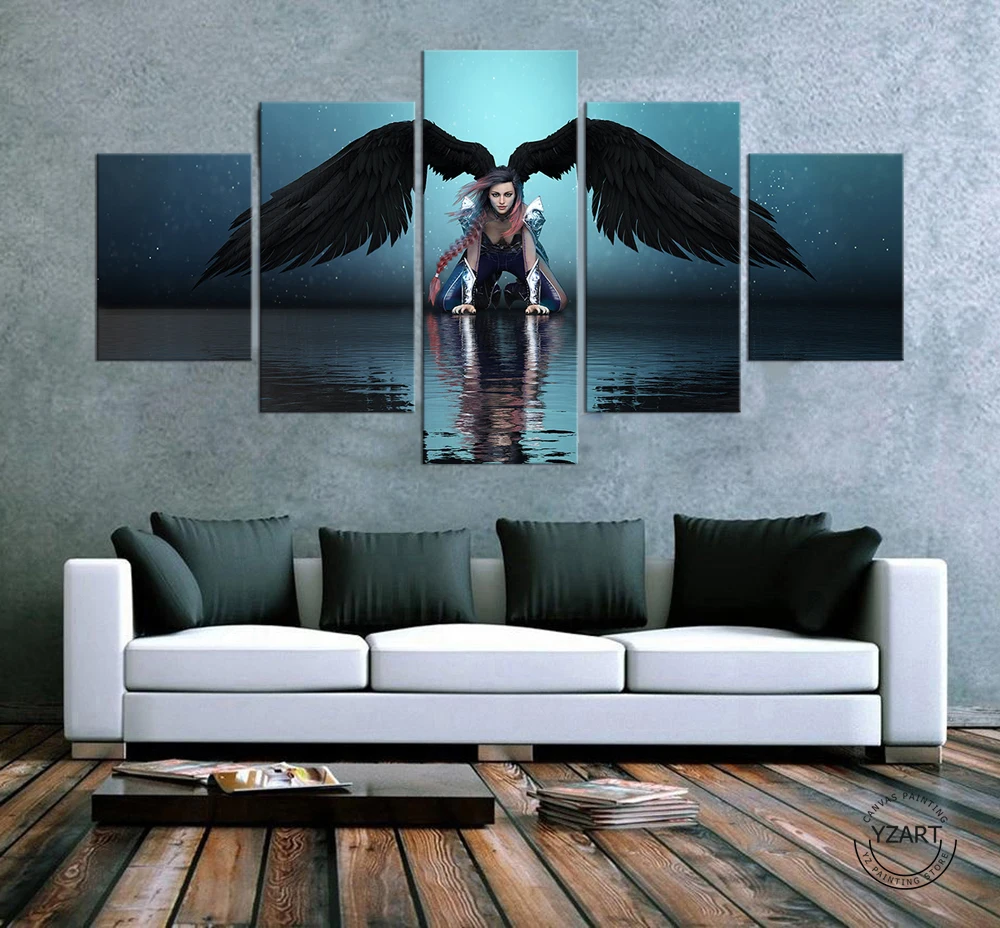 

5 шт Черный Крыло ангела картин Cavnas Картины HD стены фотография для Декор в гостиную