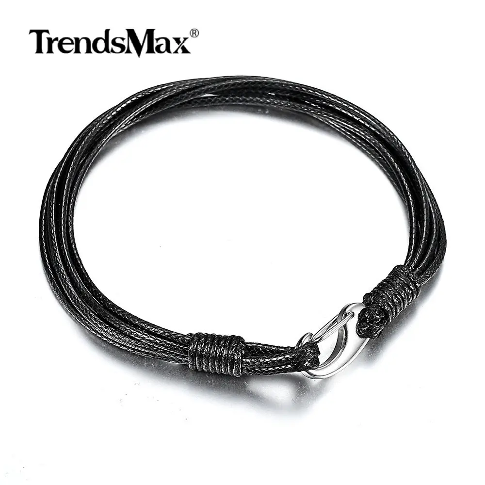 Trendsmax черный кожаный многожильный браслет для мужчин и женщин застежка из
