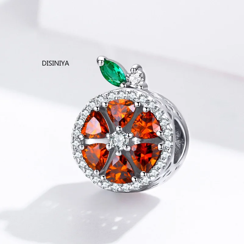 Summer Red Grapefruit Round Beads for Women Jewelry Making AAA CZ 925 Sterling Silver Charm fit Bracelet ZSCC351277 | Украшения и