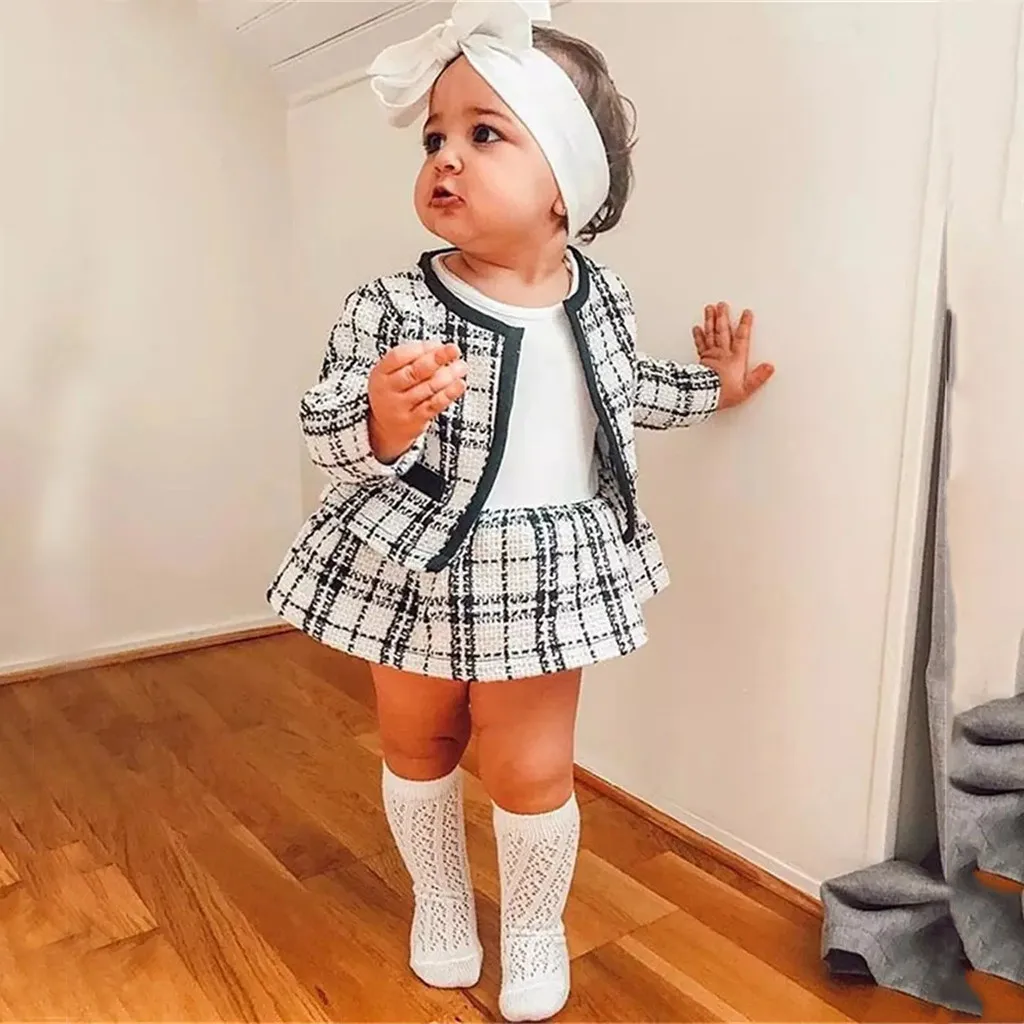 Одежда для маленьких девочек пальто в клетку куртка юбка вязаный свитер