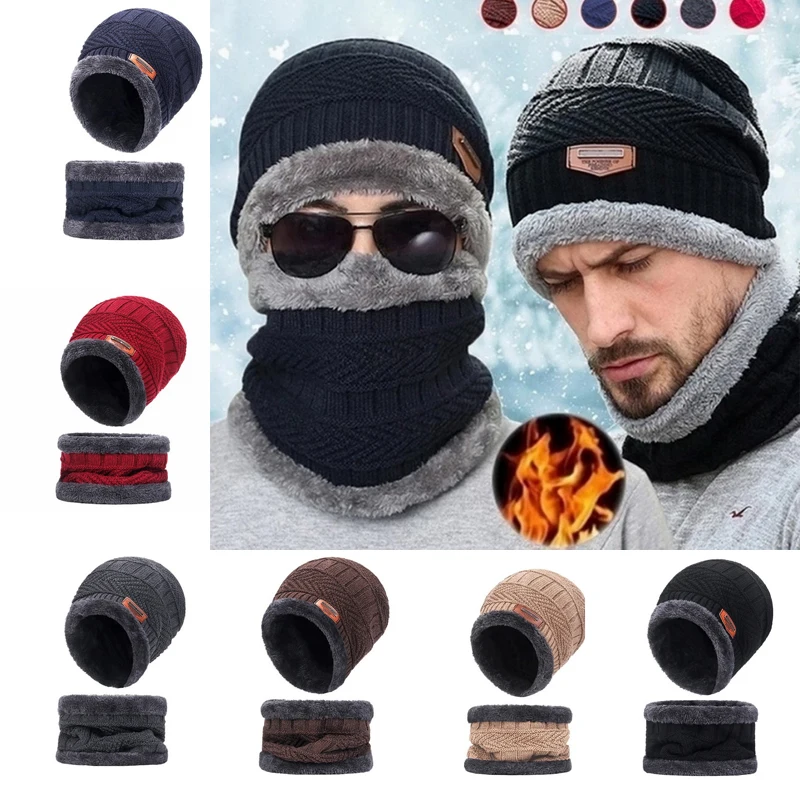 

2022 New Winter Knit Cap Men And Women Outdoor Warm Thickening Plus Velvet Loose Winter Hat With Scarf Brand Winter Ski Mask Hat