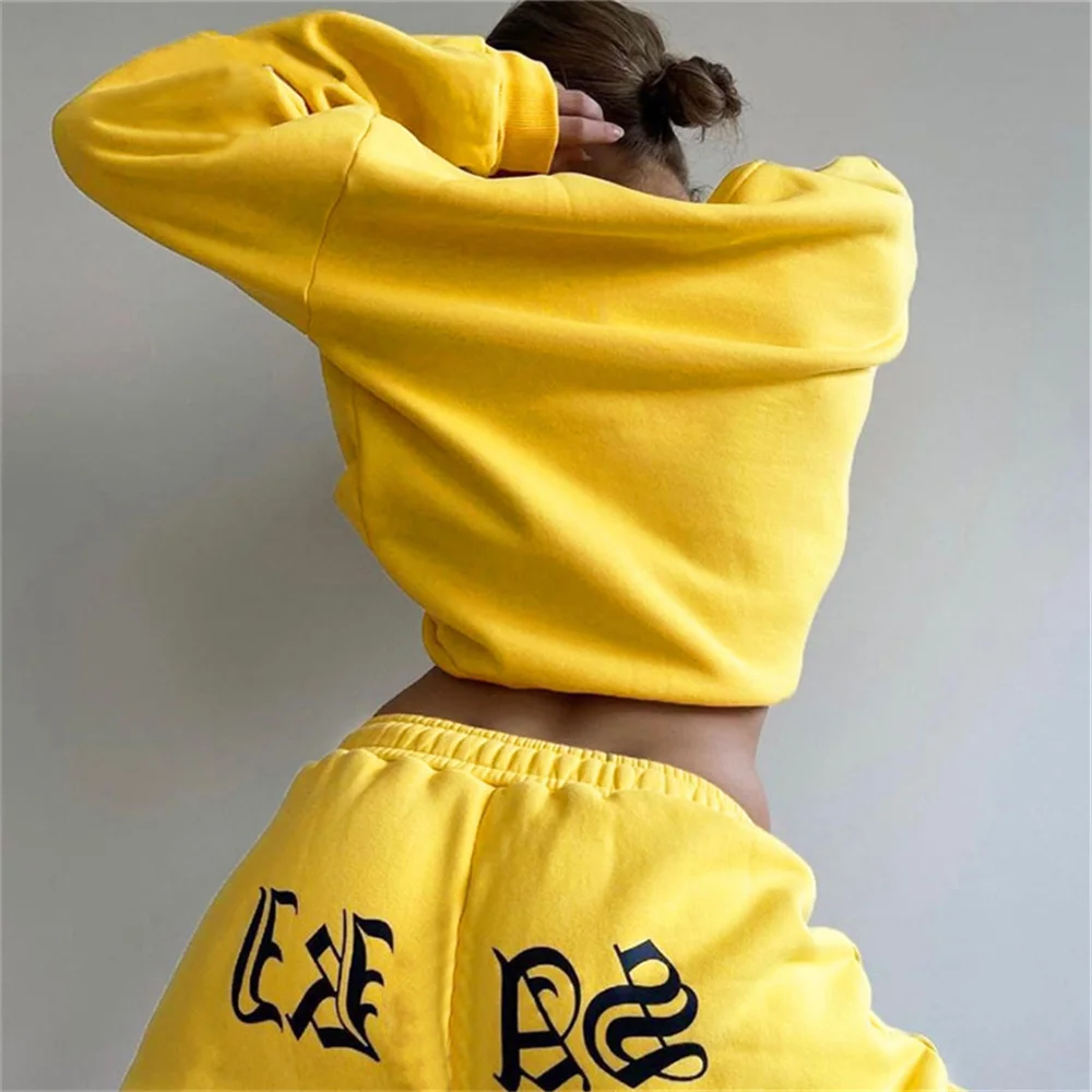 

Autumn Winter Women's Fashion Trousers Set Loose Pullover Sweater Fleece Printed Sweatpants Suit Juicy Coconut Tracksuit Set