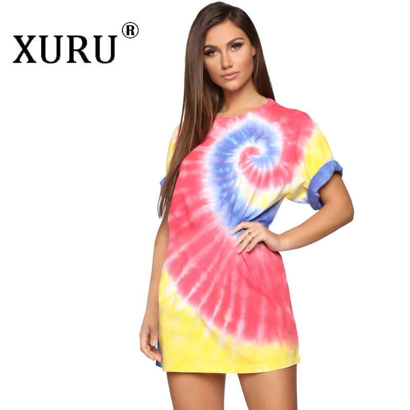 

XURU летнее Новое Женское Платье с принтом, разноцветное свободное Повседневное платье с принтом