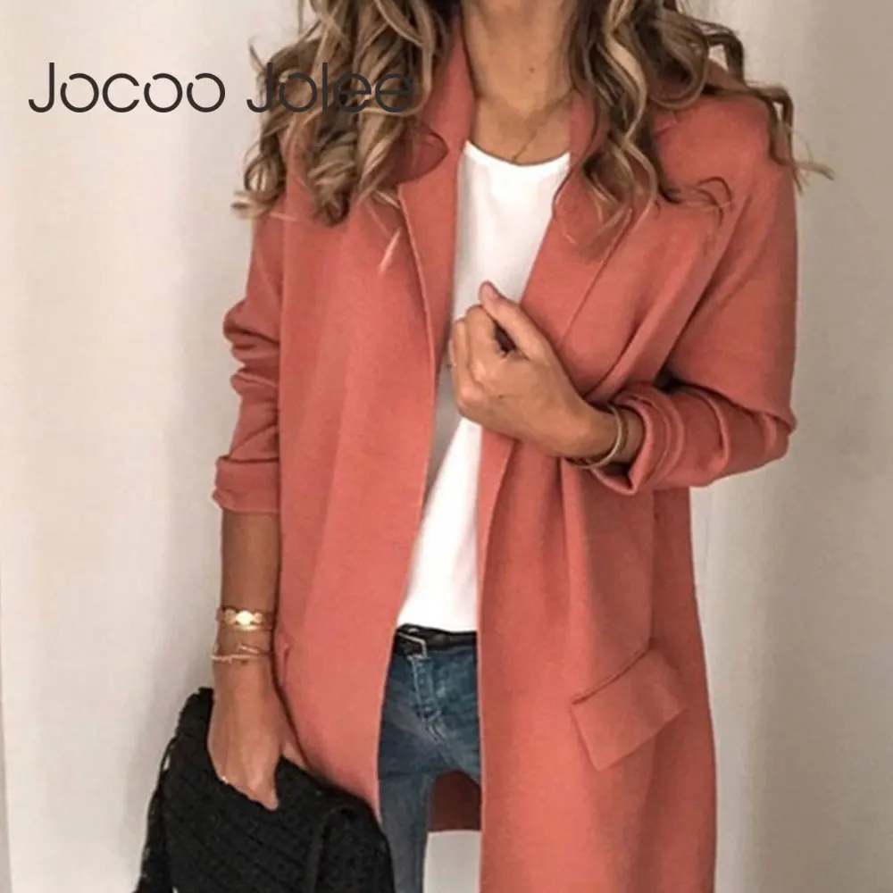 Повседневный однотонный Блейзер Jocoo Jolee с длинным рукавом винтажные Длинные