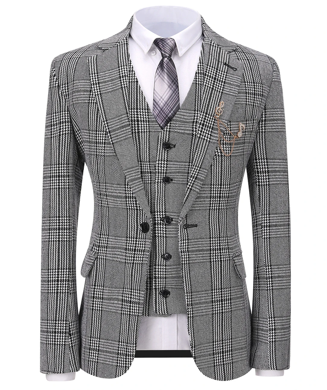 Мужской деловой костюм из 3 предметов приталенный пиджак с отложным воротником