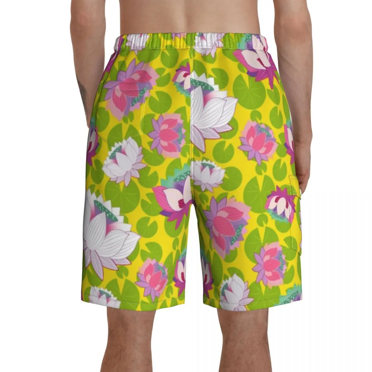 

Lotus Board Shorts Pattern Bathing Swimming Trunks Polyester Men Swim Trunks