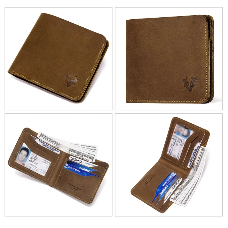 

Men RFID Blocking Slim Wallet Vintage Leather Short Purse Bifold Front Pocket Business Credit Card Holder 066C