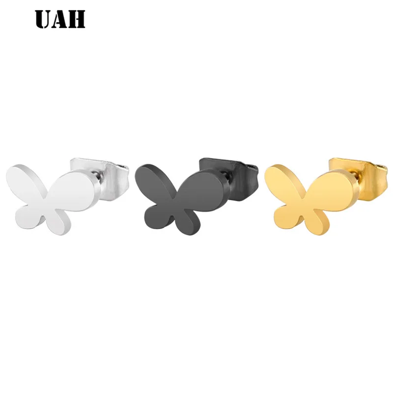 Модные черные серьги-бабочки из нержавеющей стали для женщин и детей ювелирные