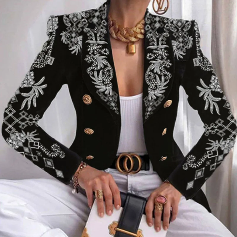 Женский офисный блейзер с длинным рукавом, элегантный весенний пиджак с принтом бабочек и отложным воротником