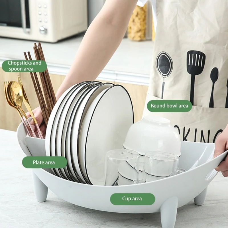 

Dish Drying Rack Oval Shaped Drainer with Utensil Holder Plate Bowl Cutlery Storage Container Vegetable Basket Kitchen Counter C