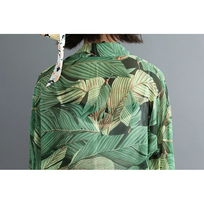 Women Loose Floral Print Blouse Summer Casual Boho Chiffon Coat Shawl Kimono Cardigan Tops Green Shirts Plus 3XL | Женская одежда