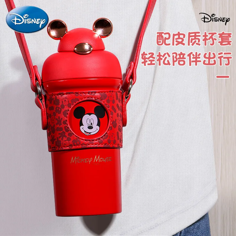 

Вакуумная колба из нержавеющей стали Disney, компактная, портативная, высококачественная, диагональная чашка с кожаным чехлом
