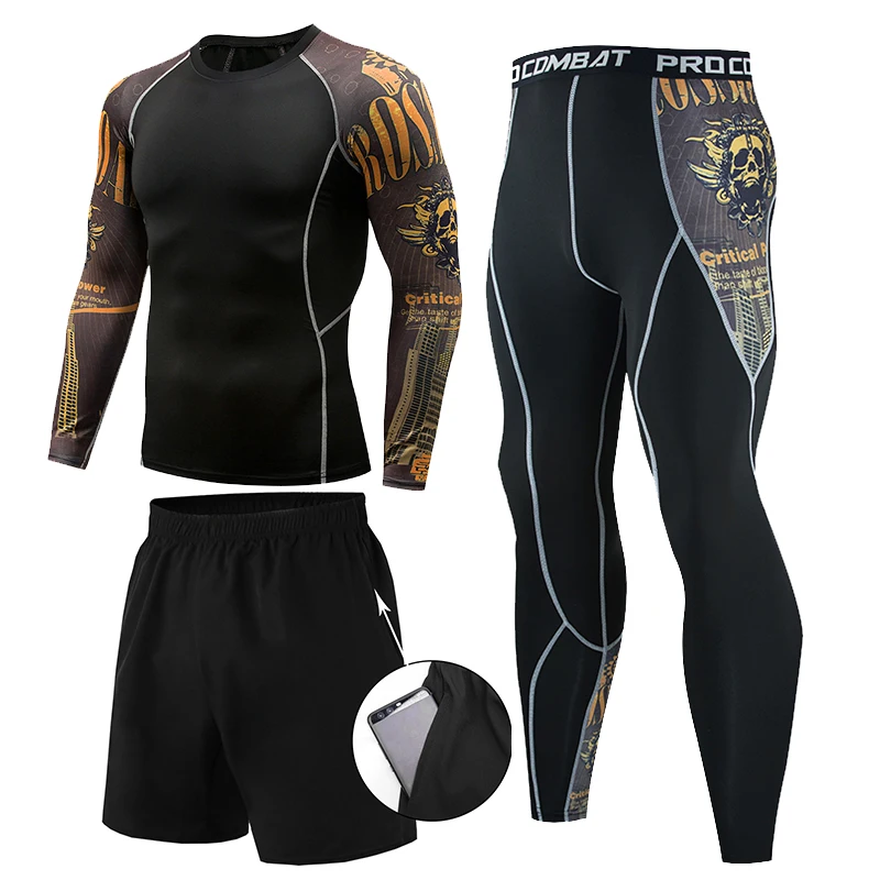 Брендовый комплект из 3 предметов мужской костюм Rashguard Мужская компрессионная