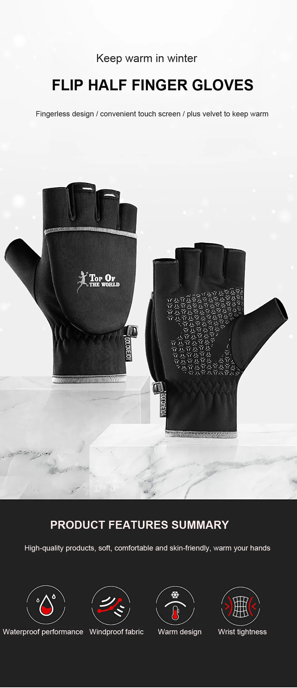 Luvas de Pesca Sensível ao Toque Anti-deslizamento ao ar Inverno Quente Dedo Metade Flip Cover Tela Respirável Livre Ciclismo Caminhadas Luvas 2 3 metade dedo flip cover tela sensível ao