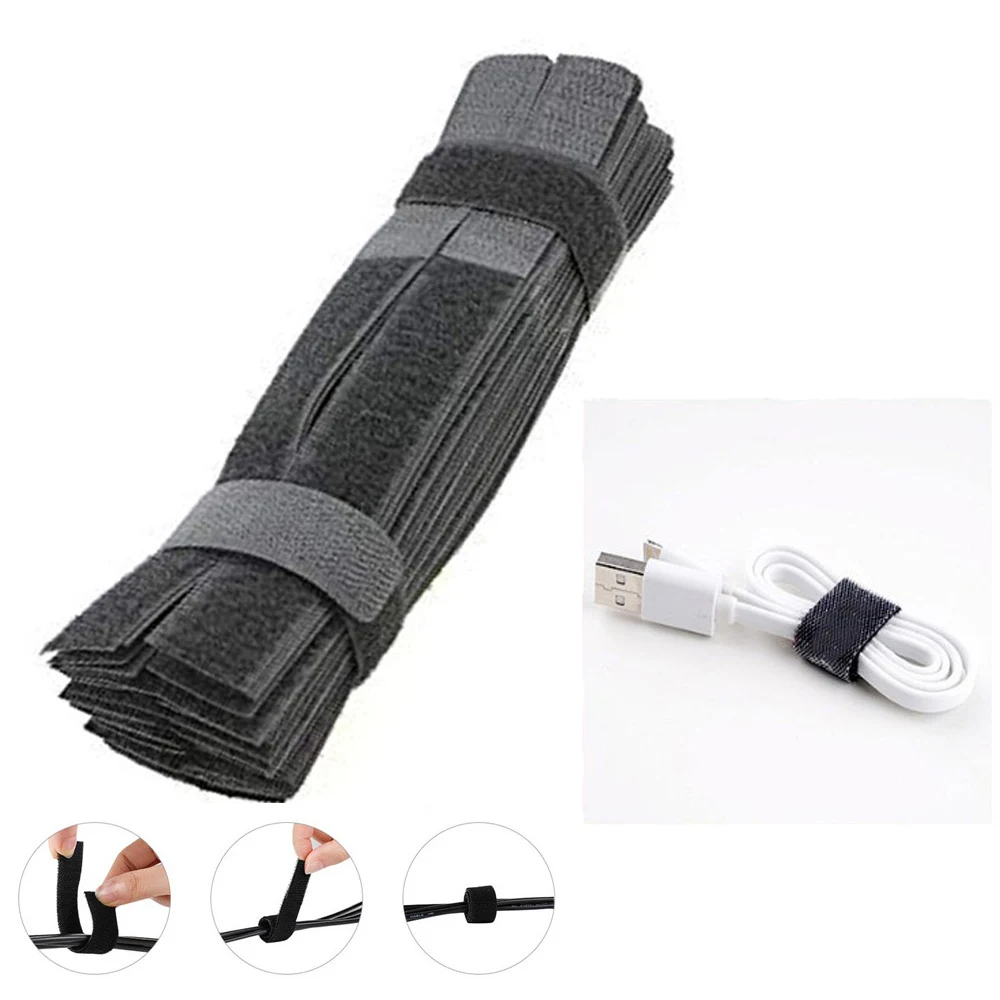 20Pcs Black Reusable Magic Tapes Cables Ties Messy Wires Bundled Organize Straps For Guitar Accessories | Спорт и развлечения