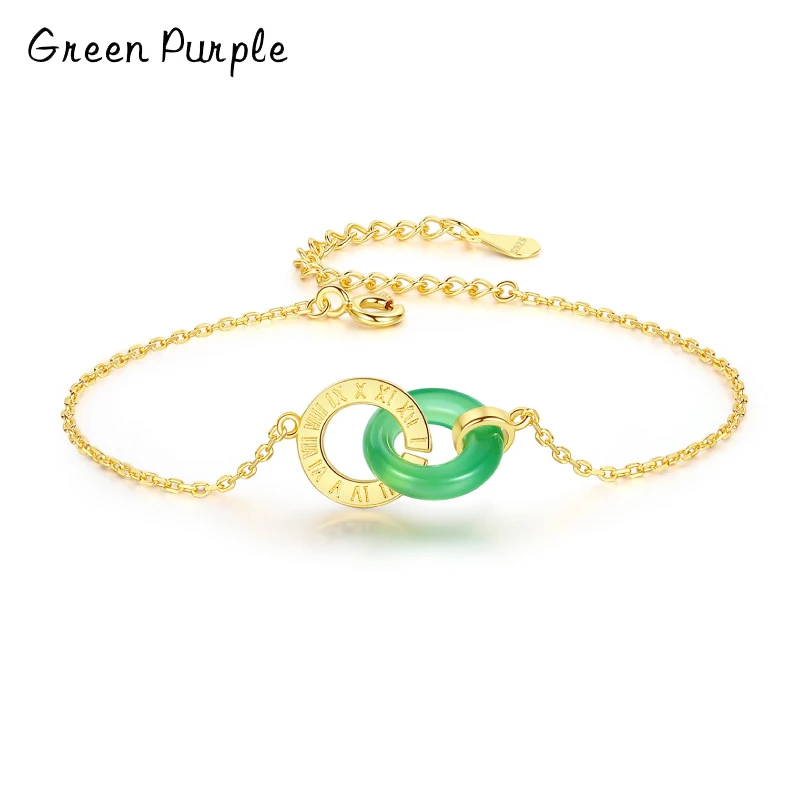 

Greem Purple Real S925 Sterling Silver Double Circle Natural Jasper Bracelet For Women Luxury Mother Gift Fine Jewelry CB-303