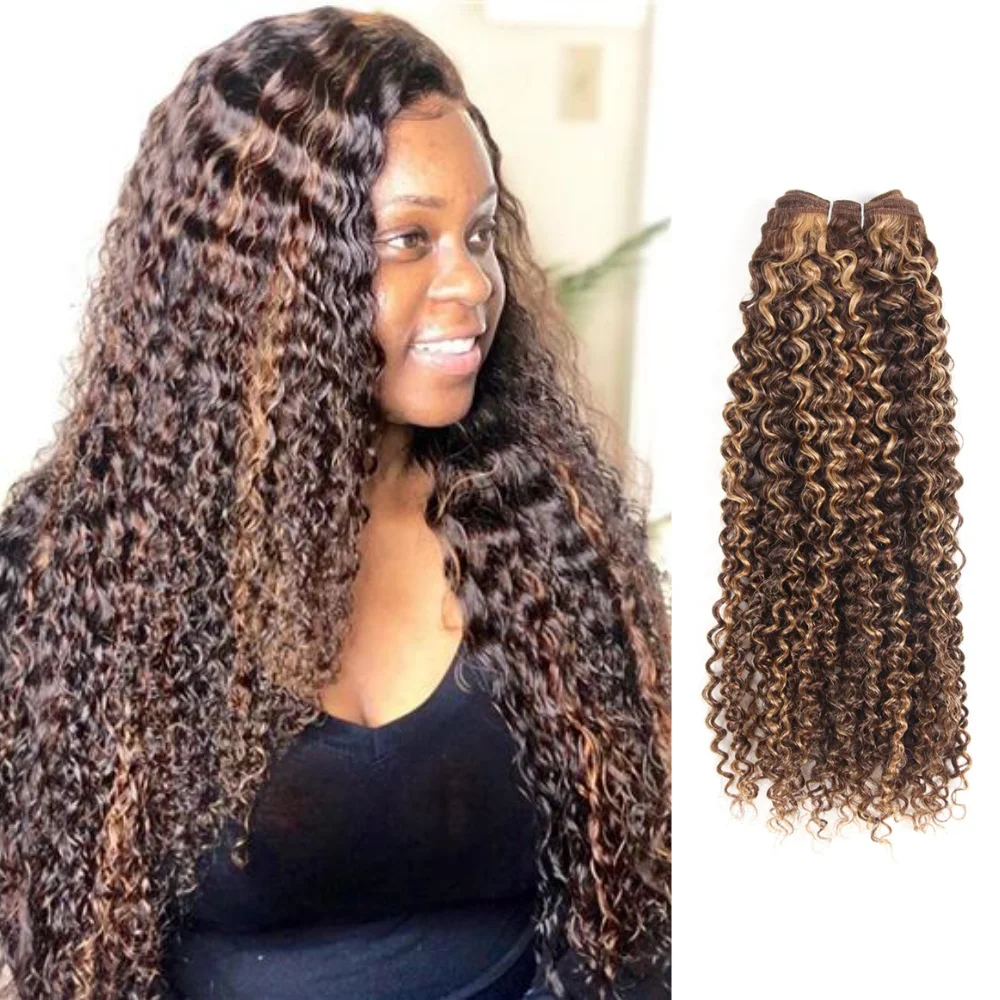 

Crissel Highlight Brazilian Kinky Curly Hair 1/3/4 Bundles Kinky Curly Hair Weaves 30Inch Natural Remy Human Hair Extensions