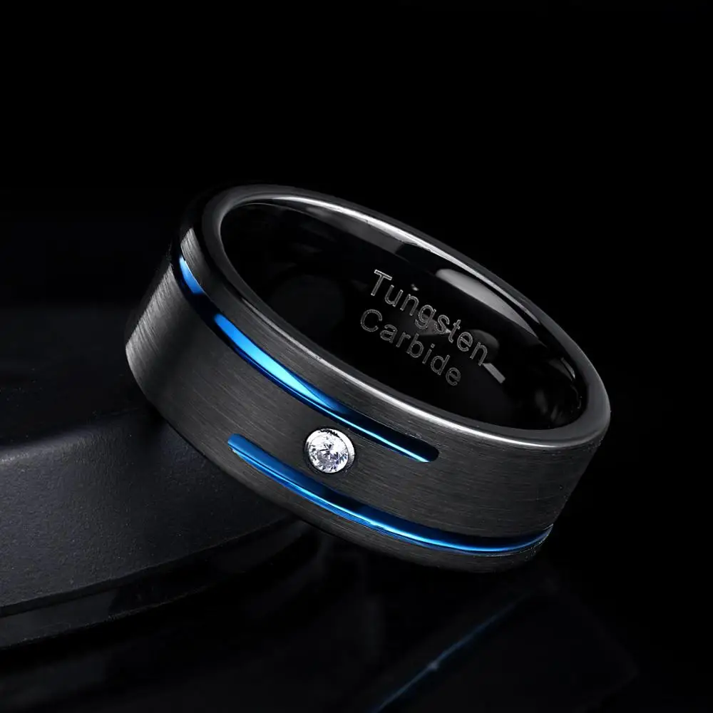 Новинка мужское очарование 8 мм черные вольфрамовые карбидные полосы синие