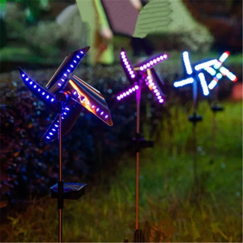 

2pcs 32 LED Outdoor Solar Ground Light Waterproof Windmill Lamp Colorful Solar Powered Garden Lawn Lamp for Street Yard Decor