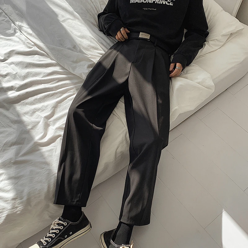 

2020 Men's Loose Leisure Grey Formal Suit Pants Business Design Cotton Western-style Trousers Male Black Casual Pants Size M-2XL