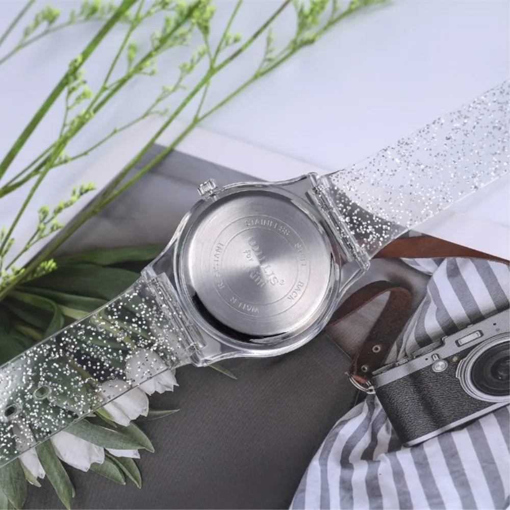 Женские Водонепроницаемые кварцевые часы с силиконовым ремешком и блестящим