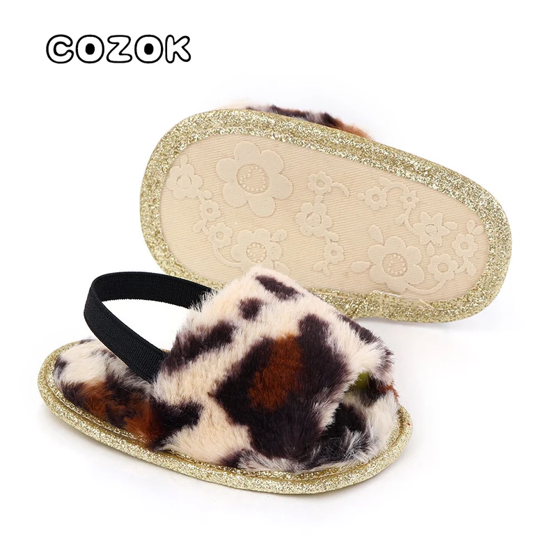 

COZOK Baby Pluche Platte Schoenen Zomer Meisjes Trend Pluche Antislip Schoenen Kindersandalen Mode Kinderen Zachte Zolen