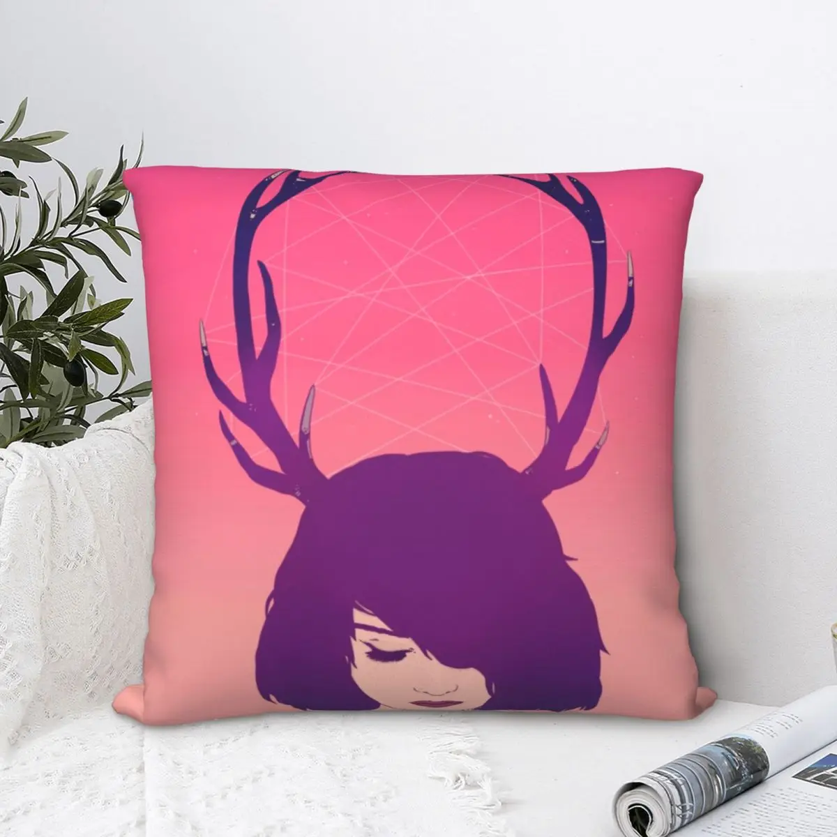 

Jackalope Lady Square Pillowcase Cushion Cover Creative Zipper Home Decorative Polyester Pillow Case for Sofa Nordic 45*45cm