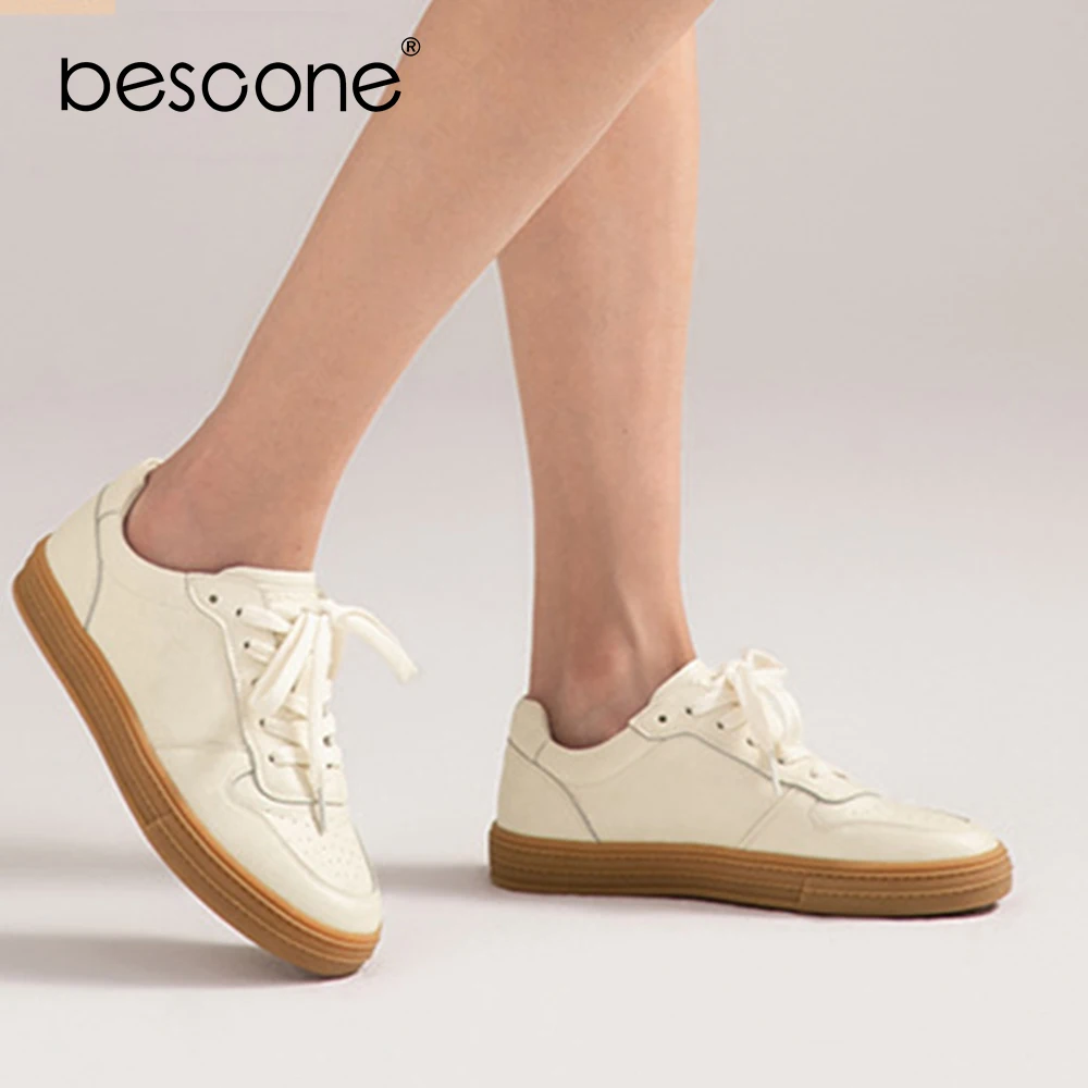 

BESCONE 2021 Woman Flats Shoes Casual Spring Autumn Lace-up Walking Stylish New Round Toe Fashion Solid Comfortable Shoes UM07