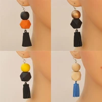 chunky velvet tassel colored faceted wood beaded drop earrings for women fashion summer mixed color wooden earrings wholesale