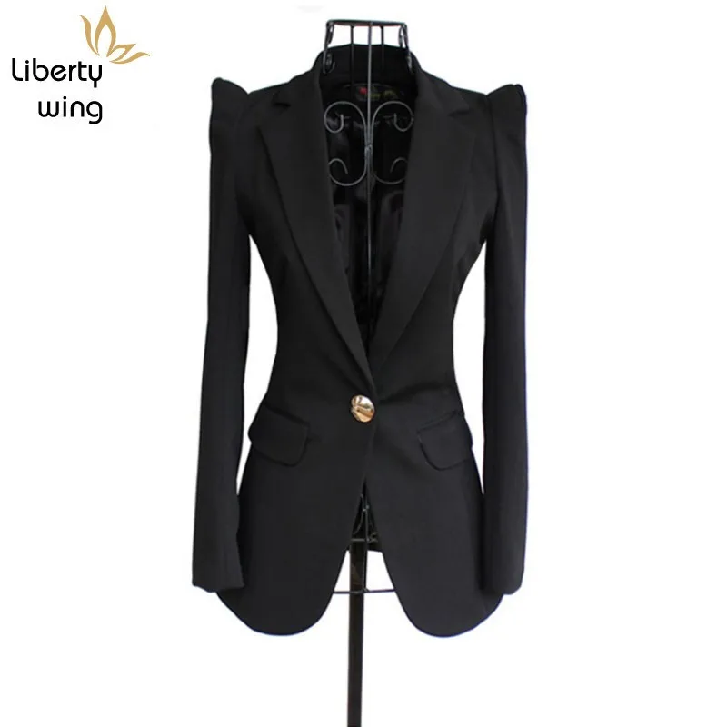 OL офисный деловой черный Женский блейзер с одной пуговицей и длинным рукавом на