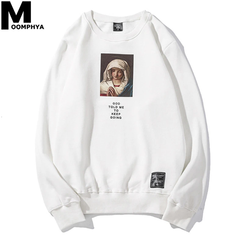 

Moomphya 2020 Virgin Mary Print Long Sleeve Men Sweatshirt Men Pullover Streetwear Hip Hop Harajuku Men Hoodies Sweatshirts