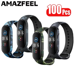 100 шт.упак. наручный ремешок для Xiaomi Mi Band 6 5 браслет Камуфляж Силиконовый ремешок для Xiaomi Mi 6 5 4 3 Smartband ремень