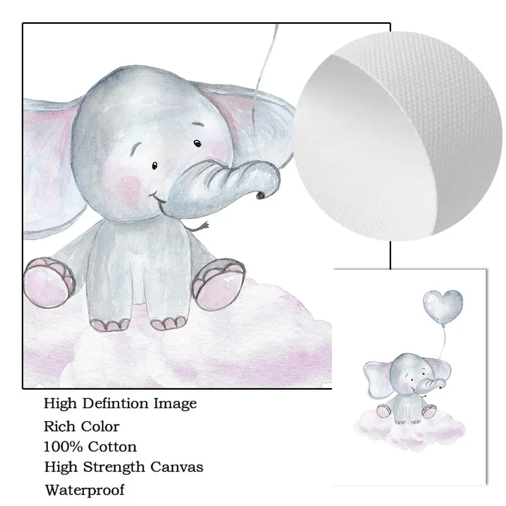 

Baby Custom Poster Nursery Prints Blue Balloon Personalized Boy's Name Wall Art Canvas Painting Elephant Animal Pictures Decor