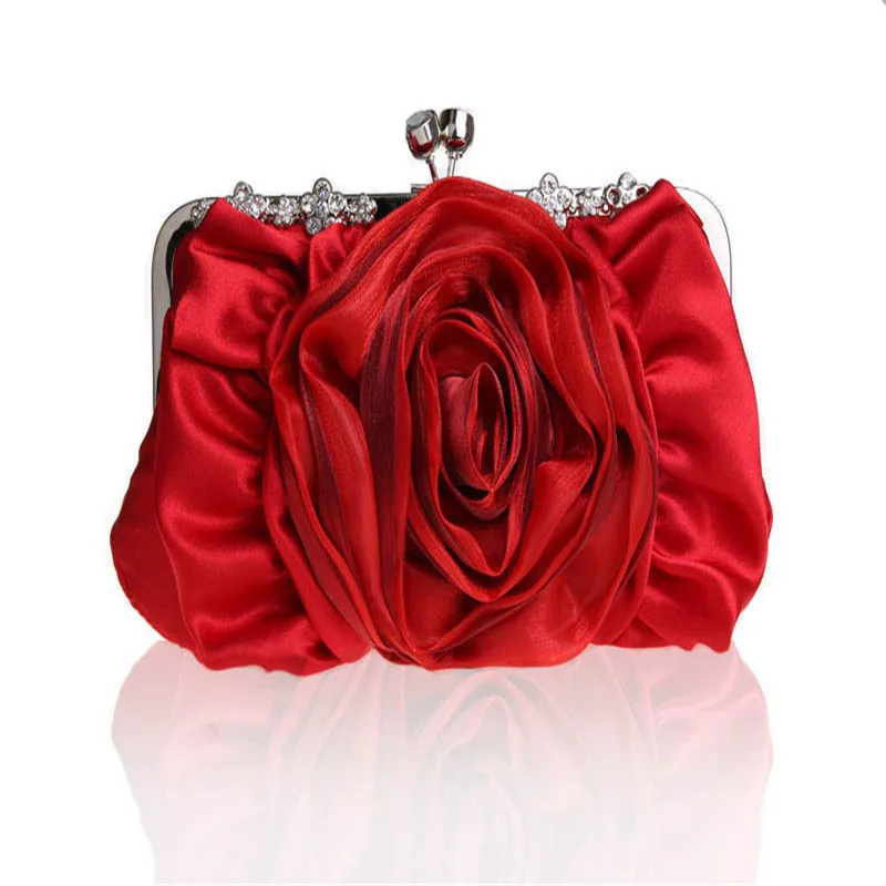 

Hot Sale Women Evening Bag New Banquet 3D Big Flower Purse,Messenger Bags Bolsas Fashion wedding Elegent Silk Satin Clutch WY73