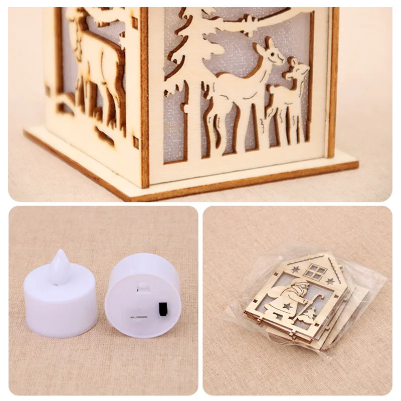 

Christmas Ornaments Wooden Cabin Glowing Luminous Xmas Snow House DIY Cottage Decoration SEC88