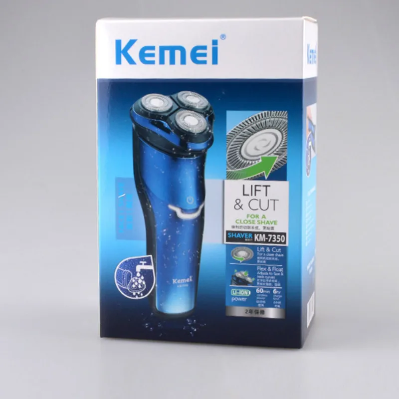 Kemei электробритва KM-7350 электрическая Вращающаяся бритва перезаряжаемая Тройная