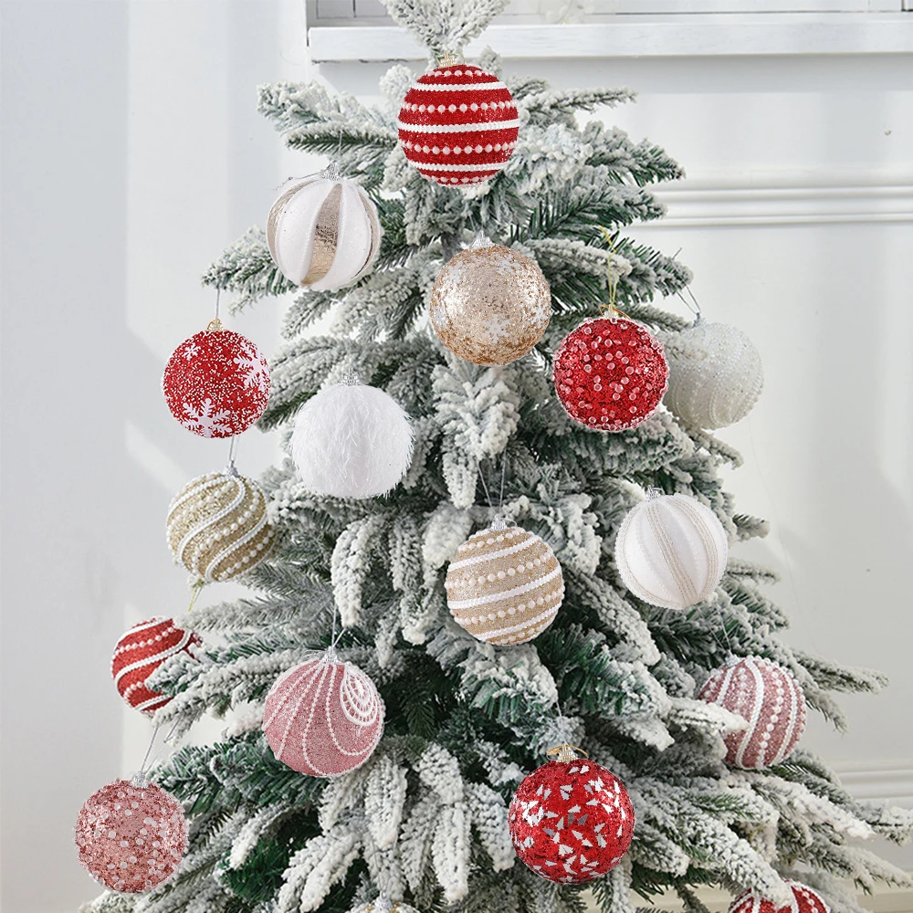 

2/4Pcs 8CM Christmas Hanging Balls Sequined Glitter Ball Xmas Tree Lightweight Foam Pendant New Year Home Decor Navidad 2022