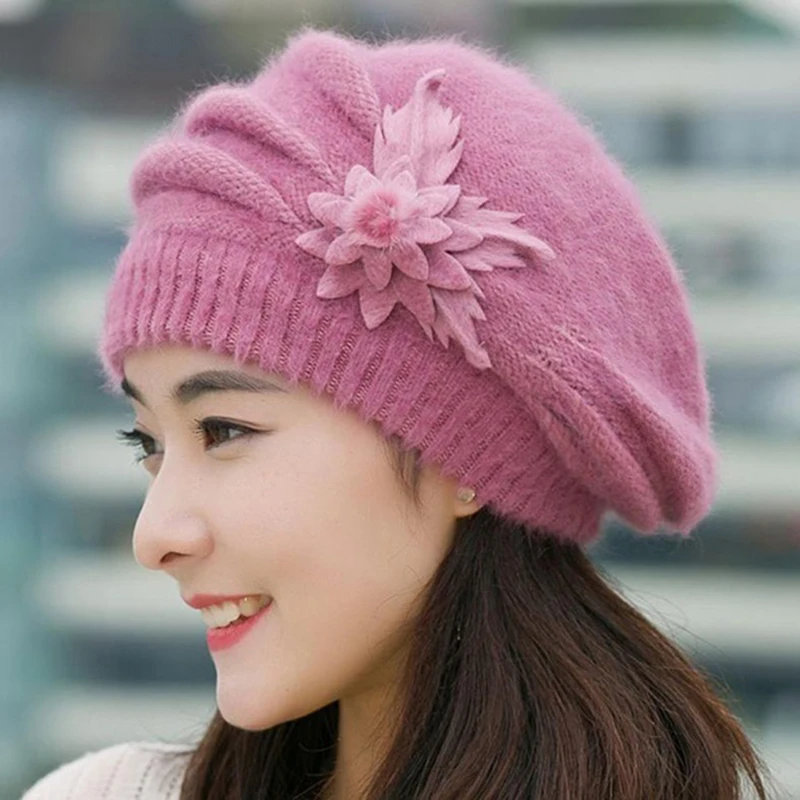 

Warm Winter Hats For Women's Cap Lady Beanies Female Hat Rabbit Soft Knitted Thick Mom Bonnet Caps