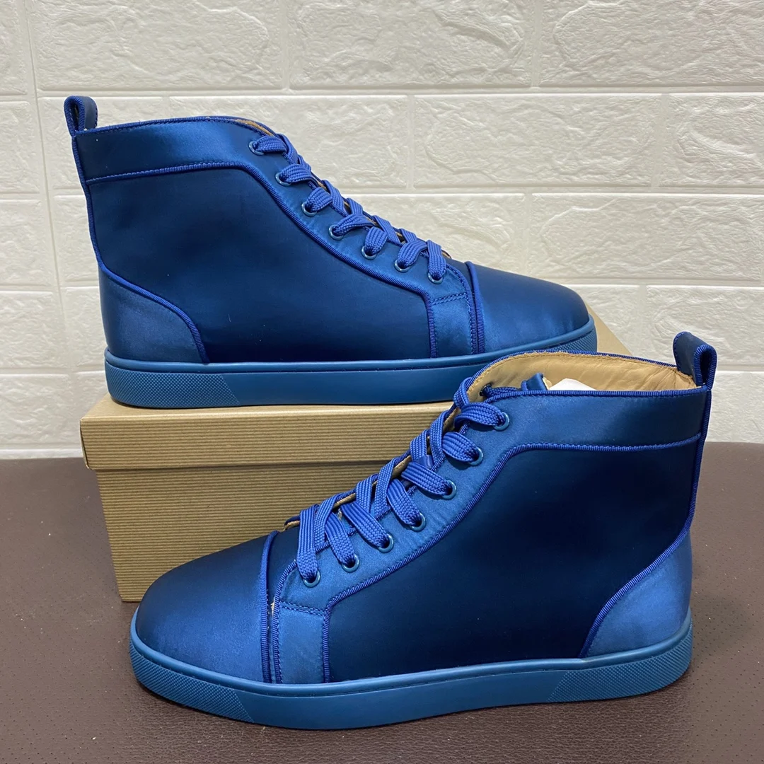 

Mens Red bottoms shoes Original Cow Leather High Top Casual Fashion Blue pairs luxury Designer sneakers