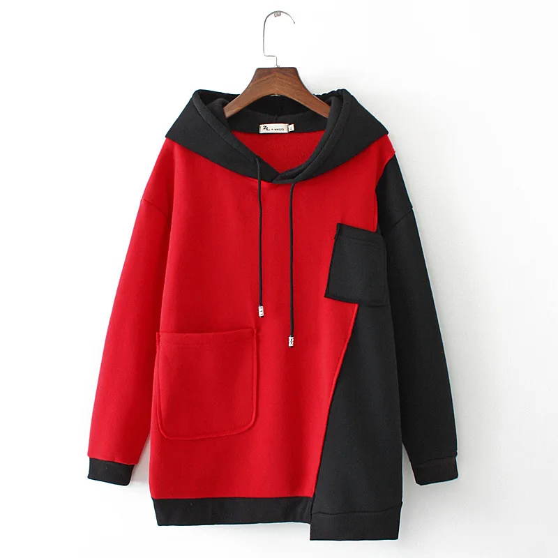 Autumn and winter large size women's hoodie 4XL5XL 6XL 7XL 8XL bust 134CM long sleeve pocket hit color hoodie