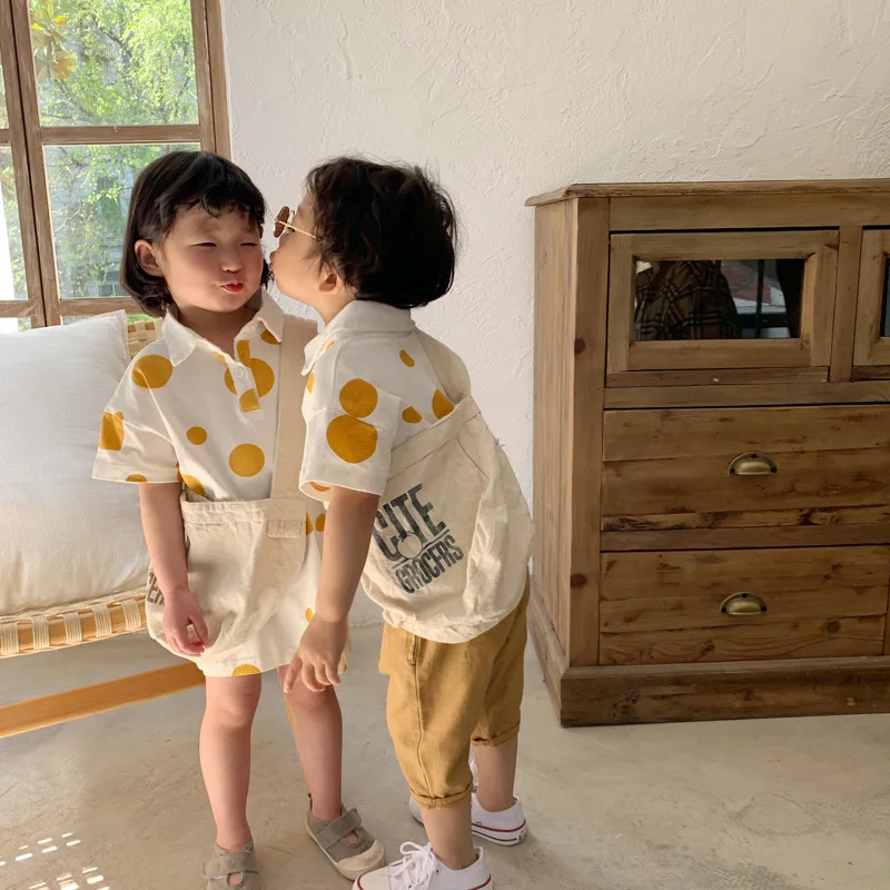 Новая Одинаковая одежда Sis Bro рубашки в горошек платье хлопковые для маленьких