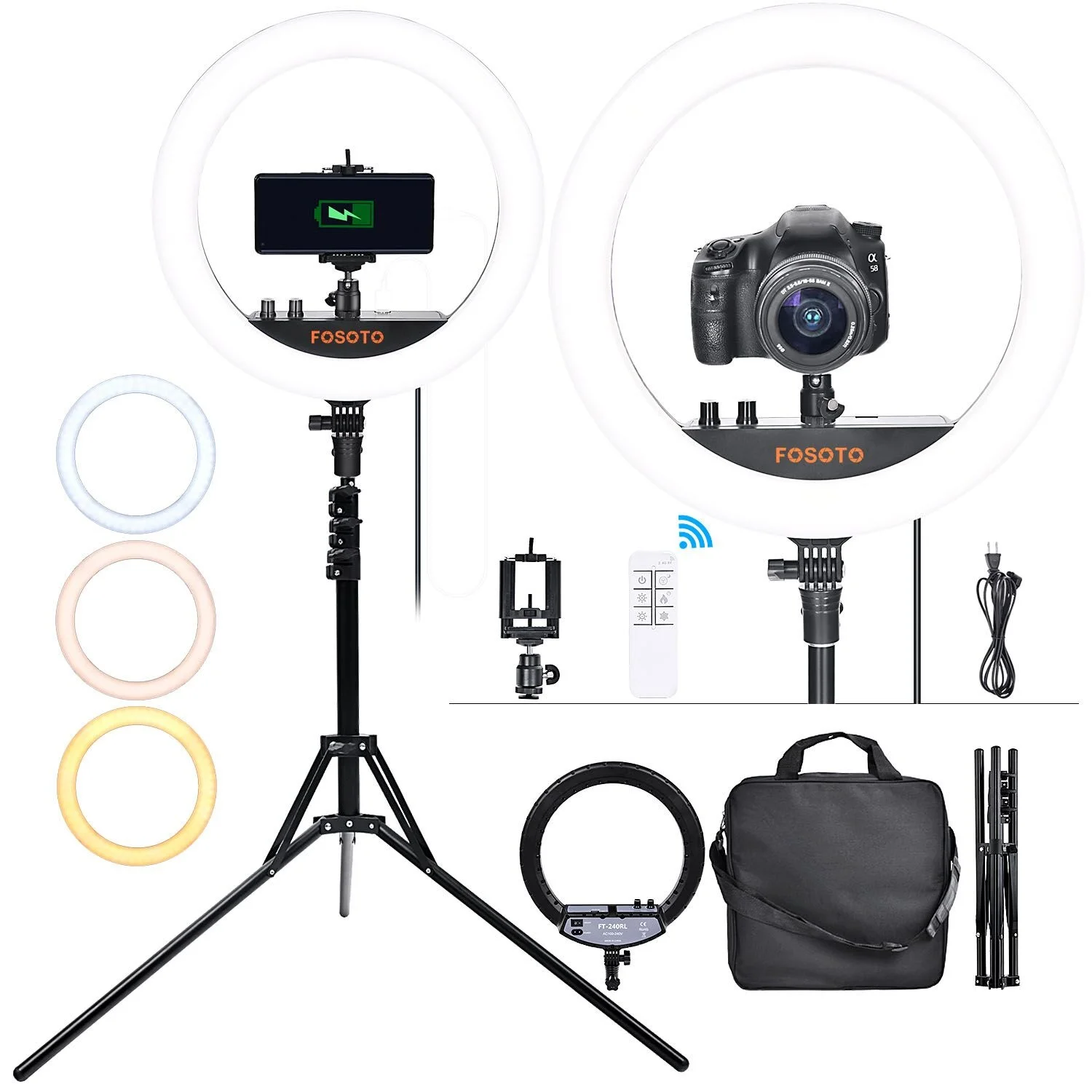 

Fosoto FT-240RL 14 Inch Photographic Lighting 3000-6000K Ring lamp Camera Phone led Ring Light With Tripod And Remote For Makeup